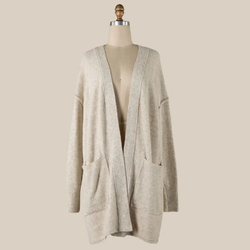 Women's Bulgarian Wool SweatersOutline Soft Ribbed Cardigan (Cream + Oatmeal)