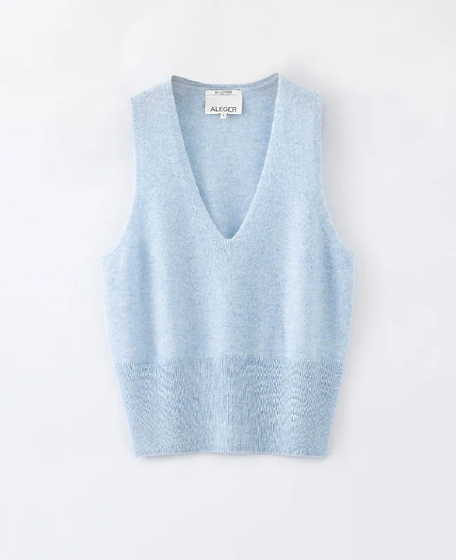 Women's Shawl Collar SweatersAleger - N.35 Cashmere Low V Tank Sky Blue