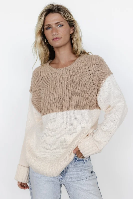 Women's Greek Wool SweatersMabel Cuffed Sweater | Cream + Taupe