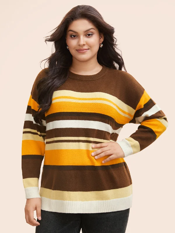 Women's Tasseled SweatersContrast Striped Drop Shoulder Sleeve Pullover