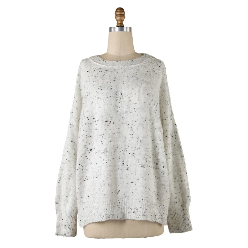 Women's Armenian Wool SweatersSpeckled Ribbed Hemoversized Knit Sweater (Ivory)