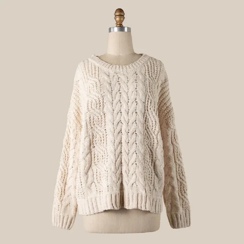 Women's Bosnian Wool SweatersBraid Crochet Knit Sweater (Beige)