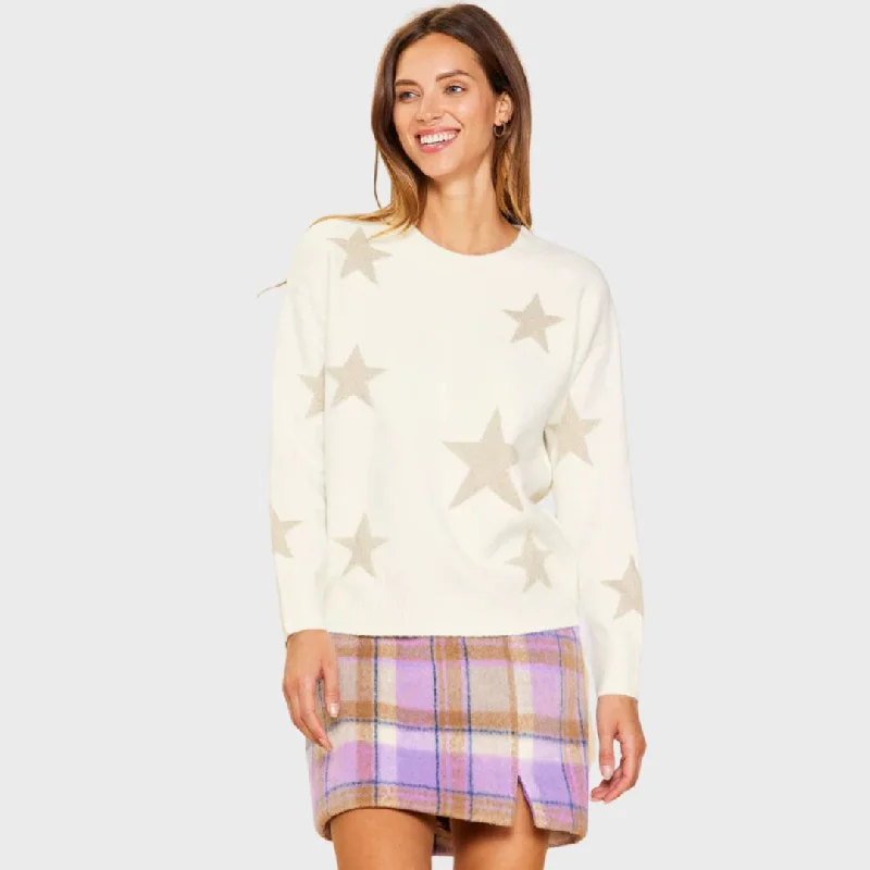 Women's Low Collar SweatersLurex Star Print Sweater (Ivory)