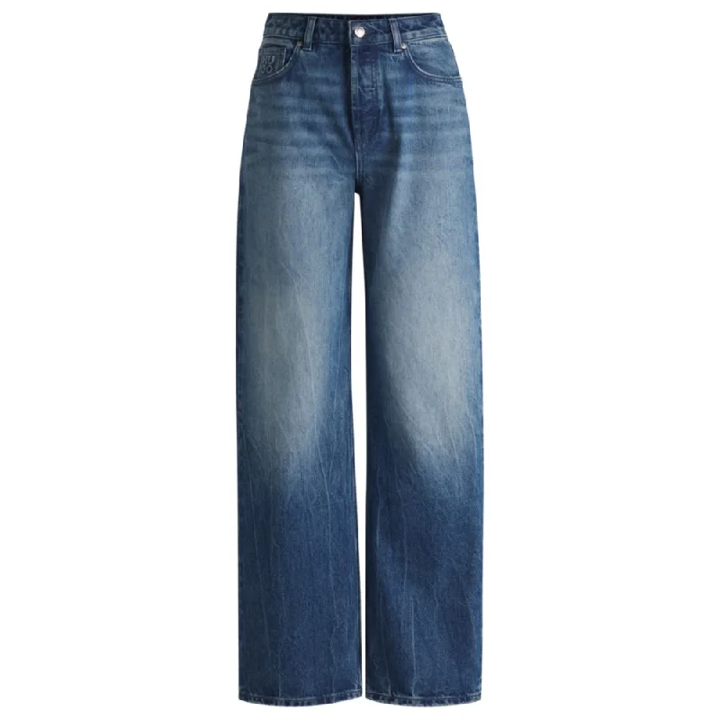 Women's Jodhpurs with Keyhole CollarStraight-fit wide-leg jeans in blue cotton denim