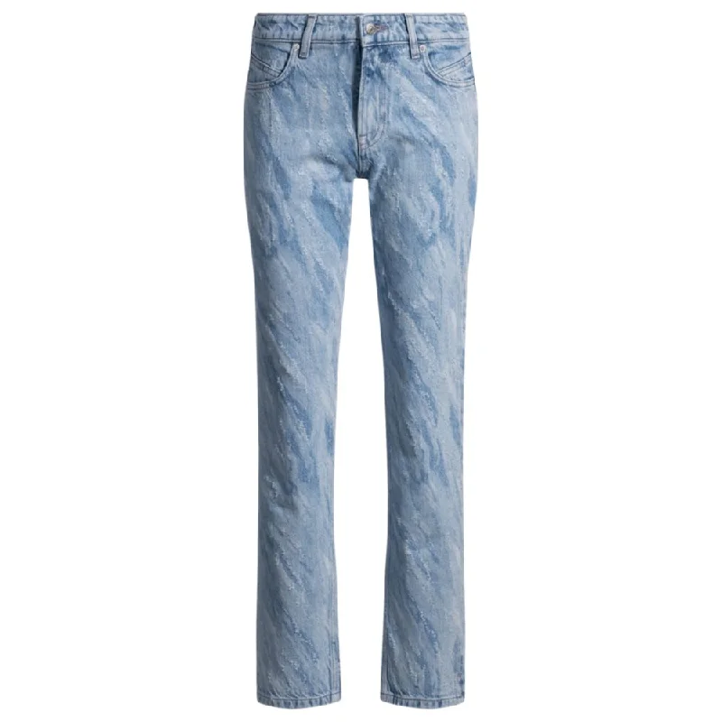 Women's Jodhpurs with Shirt CollarSlim-fit jeans in laser-patterned blue denim