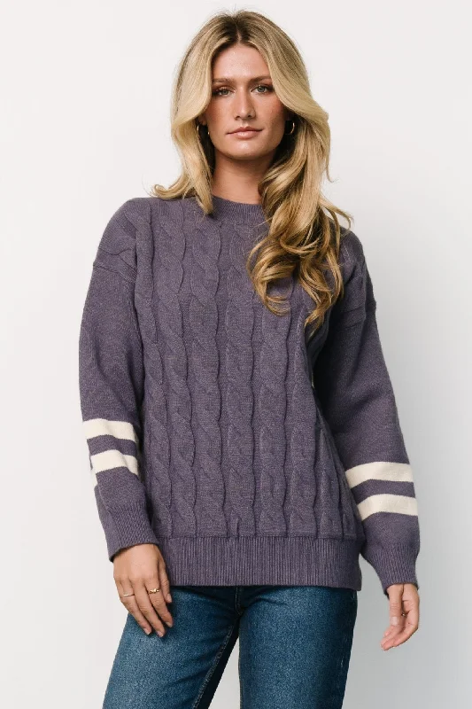 Women's V-Shaped Collar SweatersLund Cable Knit Sweater | Vintage Purple