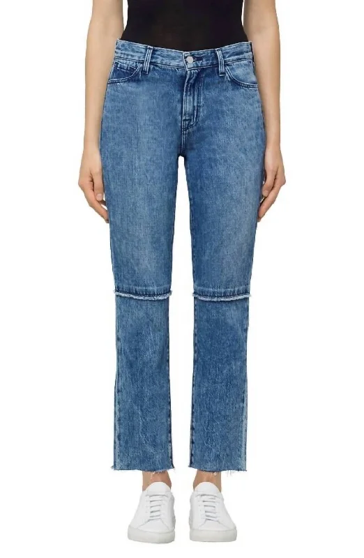 Women's JodhpursRuby Frayed Cropped Straight Raw Hem High Rise Jeans In Blue