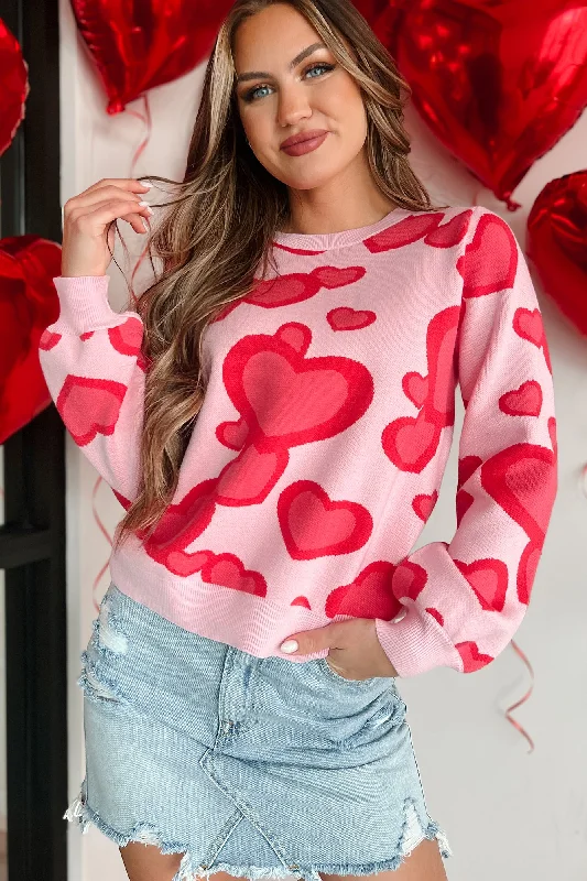 Women's Square Collar SweatersCurious Attraction Heart Pattern Sweater (Pink)