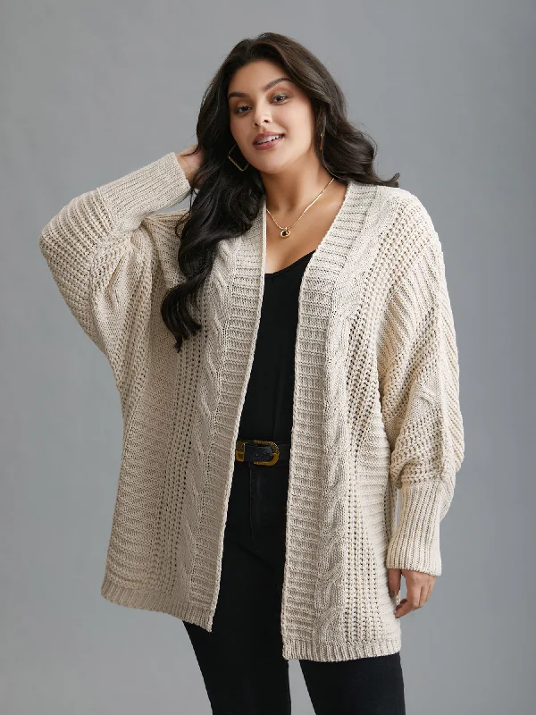 Women's Lapel Collar SweatersCable Knit Open-Front Ribbed Knit Cardigan