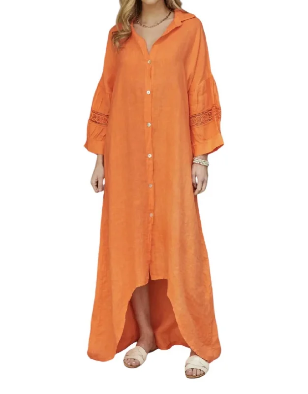 Women's Boat Collar DressesAmalfi Linen Dress In Orange