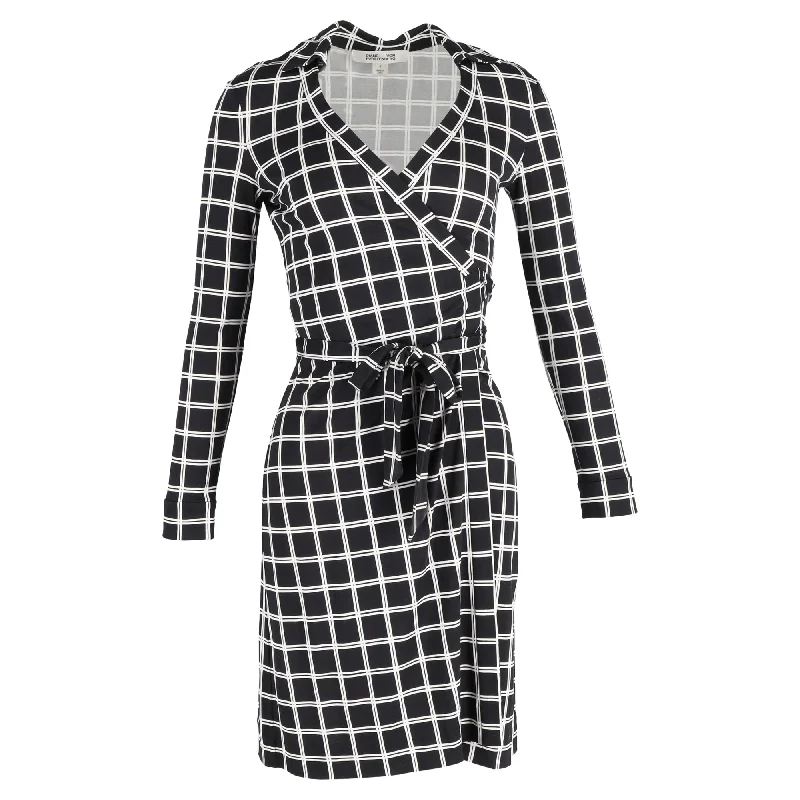 Women's Off-the-Shoulder DressesDiane Von Furstenberg Checkered Wrap Dress in Black Viscose