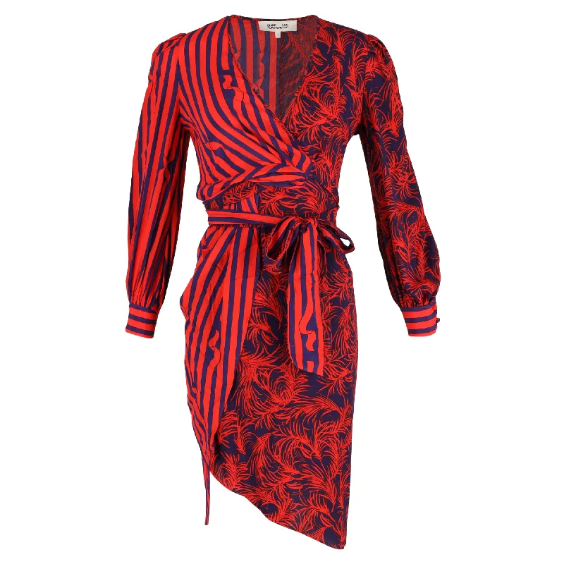 Women's Collarless DressesDiane Von Furstenberg Evania Gathered Printed Wrap Dress in Red Viscose