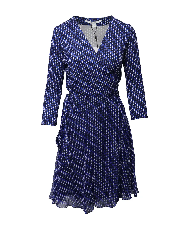 Women's Sweetheart-Neck DressesDiane Von Furstenberg Irina Wrap Flare Dress in Blue Silk