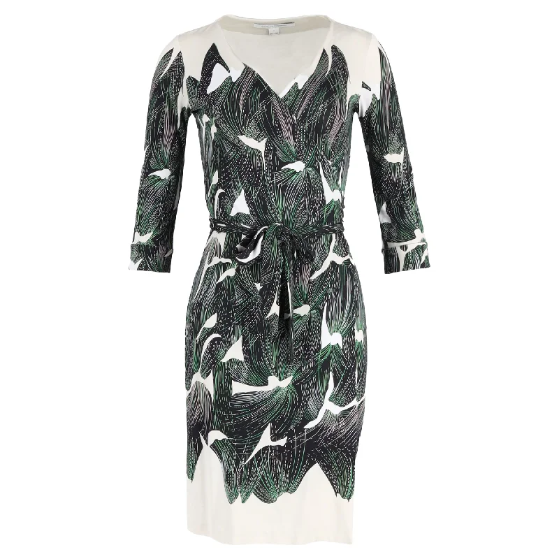 Women's Keyhole-Back DressesDiane von Furstenberg Julian Printed Wrap Dress in Green Silk