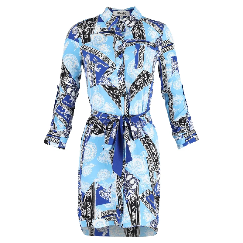 Women's Square Collar DressesDiane Von Furstenberg Printed Shirt Dress in Blue Silk