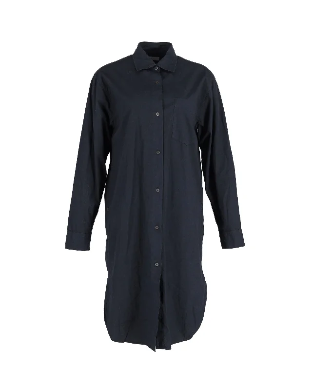 Women's Keyhole-Neck DressesDries Van Noten Shirt Dress in Navy Blue Polyester