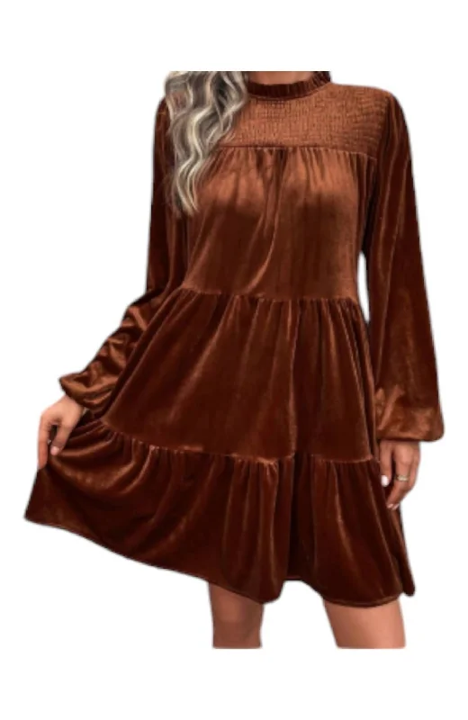 Women's Lapel Collar DressesEnd Of The Line Velvet Dress In Brown