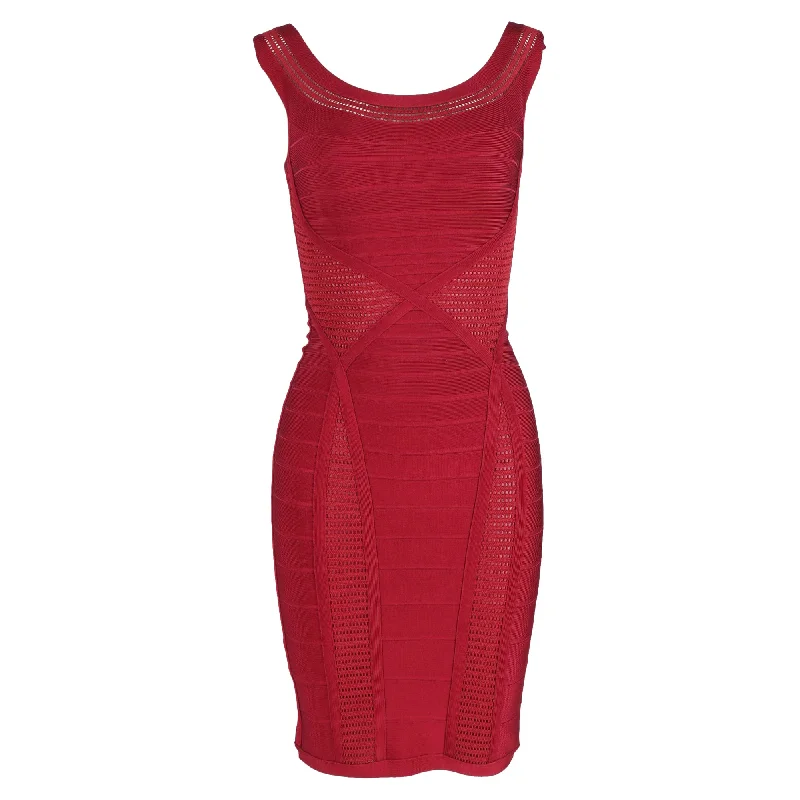 Women's Peter Pan Collar DressesHerve Leger Sleeveless Bandage Dress in Red Rayon