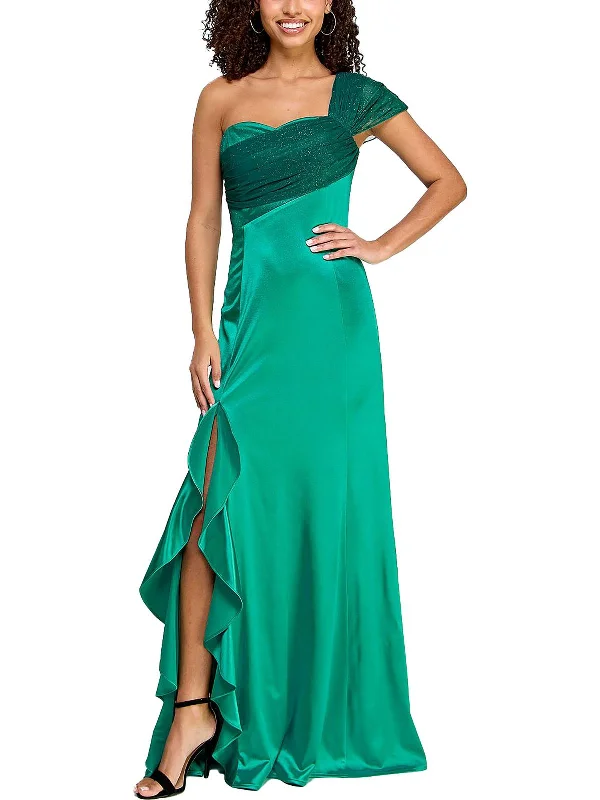 Women's Shawl Collar DressesJuniors Womens One Shoulder Ruffled Evening Dress