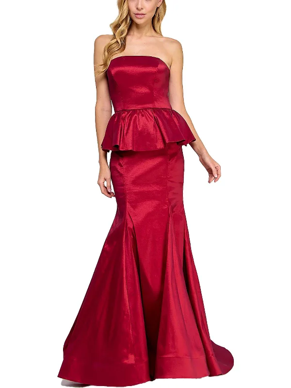 Women's Notched Collar DressesJuniors Womens Satin Strapless Evening Dress