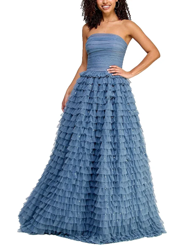 Women's Mini DressesJuniors Womens Tiered Ruffled Evening Dress