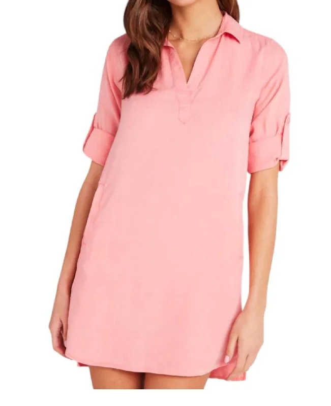 Women's Collarless DressesLong Sleeve A-Line Dress In Pink