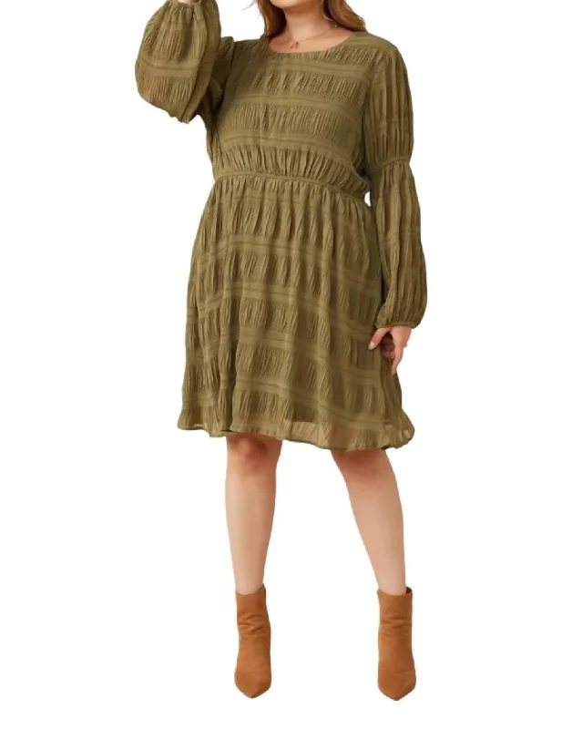 Women's Round-Neck DressesLovely Lyrics Smocked Dress In Olive Green