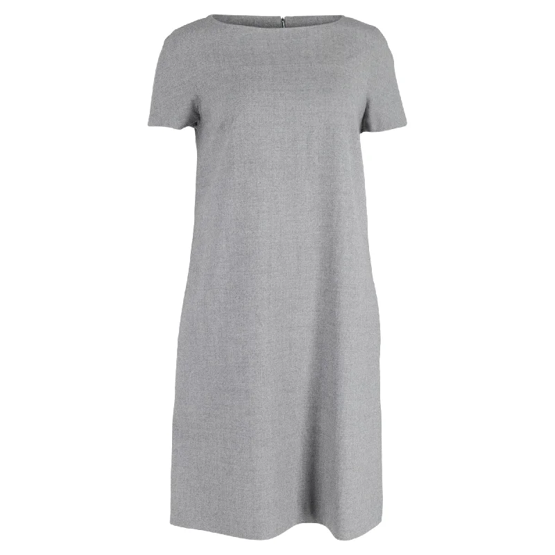 Women's Gathered DressesMax Mara Knee-Length Shift Dress in Grey Wool