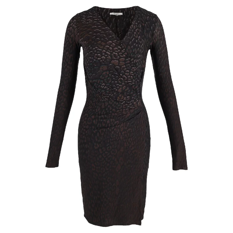 Women's Wide-Neck DressesMax Mara Printed Long Sleeve Knee-Length Dress in Brown Viscose