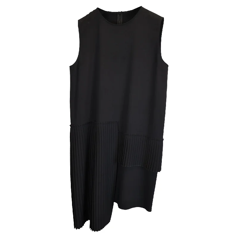 Women's V-Shaped Collar DressesMM6 Maison Margiela Pleated Dress in Black Polyester