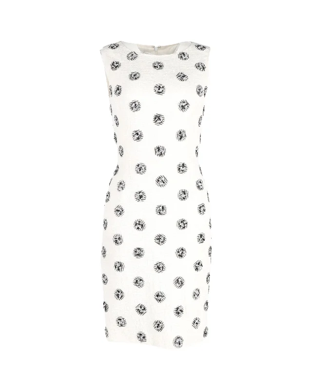 Women's U-Back DressesOscar De La Renta Polka Dot Sleeveless Sheath Dress in White Cotton