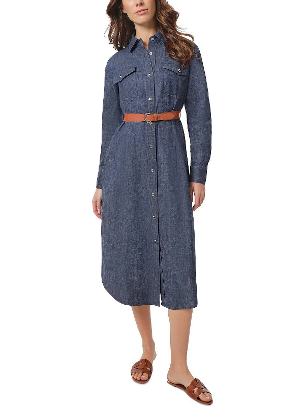 Women's Mini DressesPetites Womens Collar Belted Shirtdress