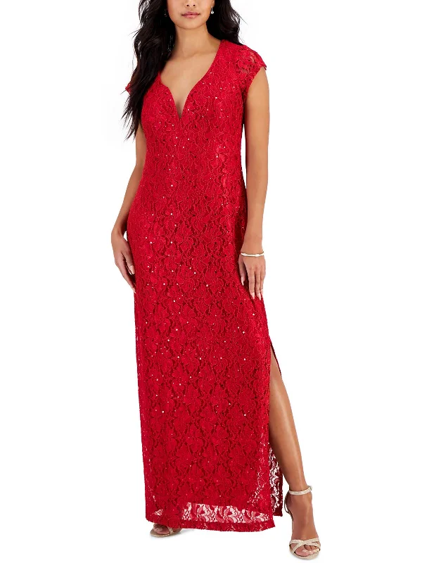 Women's Cut-Out DressesPetites Womens Lace Long Evening Dress