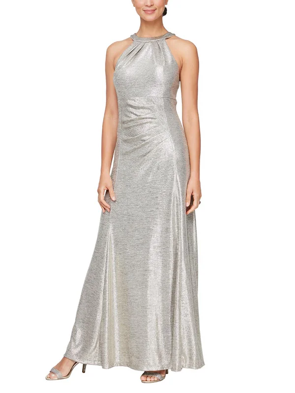 Women's Peter Pan Collar DressesPlus Womens Metallic Halter Evening Dress