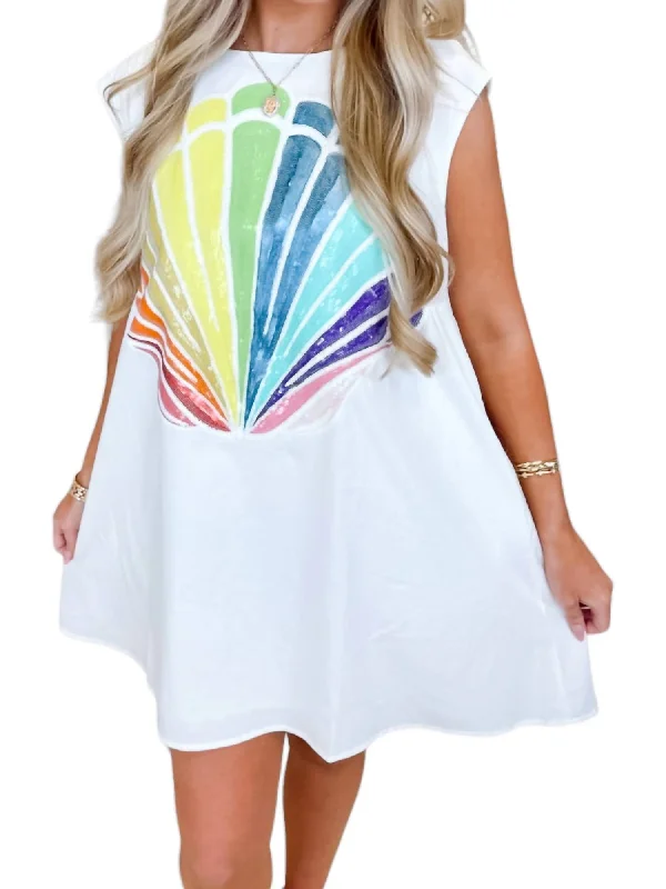 Women's Shirt Collar DressesRainbow Shell Tank Dress In White