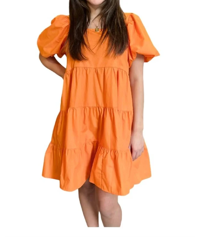 Women's Boat Collar DressesRockin R' Puff Sleeve Dress In Orange