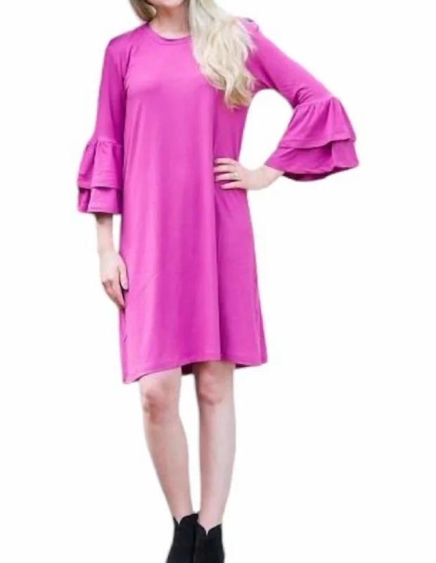 Women's Boat Collar DressesRuffle Sleeve Dress In Pink