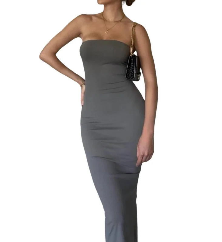 Women's High-Low DressesStrapless Tube Dress With Back Slit In Ash