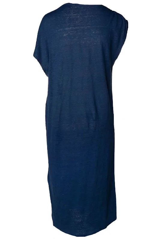 Women's Cut-Out DressesStretch Linen Boatneck Sheath Dress In Blue Taormina