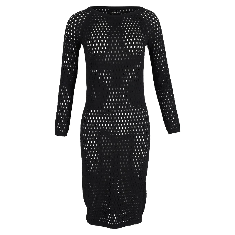 Women's Boat-Neck DressesTom Ford Perforated Dress in Black Wool