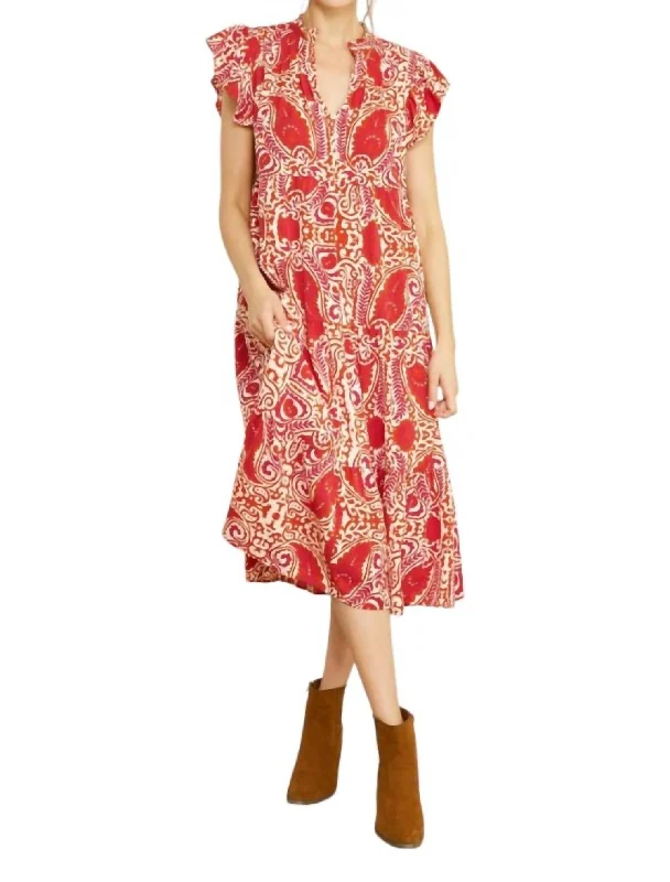 Women's Short-Sleeve DressesWaitin' On A Woman Paisley Dress In Red