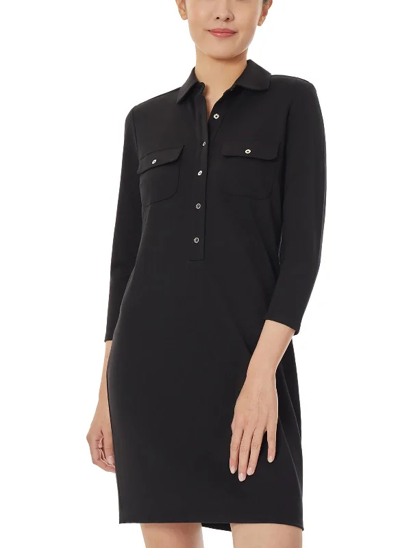 Women's Shawl Collar DressesWomens Above Knee 3/4 Sleeve Shirtdress