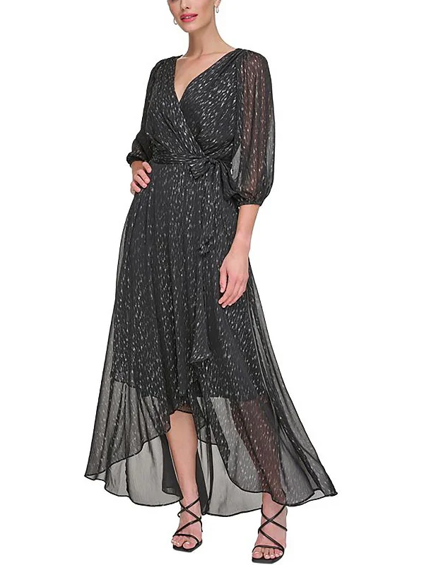 Women's Wide-Neck DressesWomens Chiffon Metallic Evening Dress