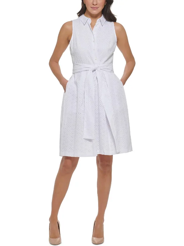 Women's Keyhole-Back DressesWomens Cotton Knee-Length Shirtdress