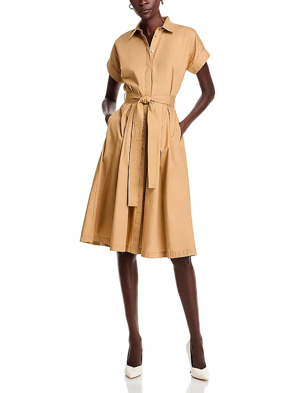 Women's Wide Collar DressesWomens Cotton Pleated Shirtdress