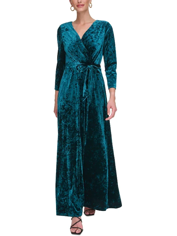 Women's Wide Collar DressesWomens Crushed Velvet Long Evening Dress