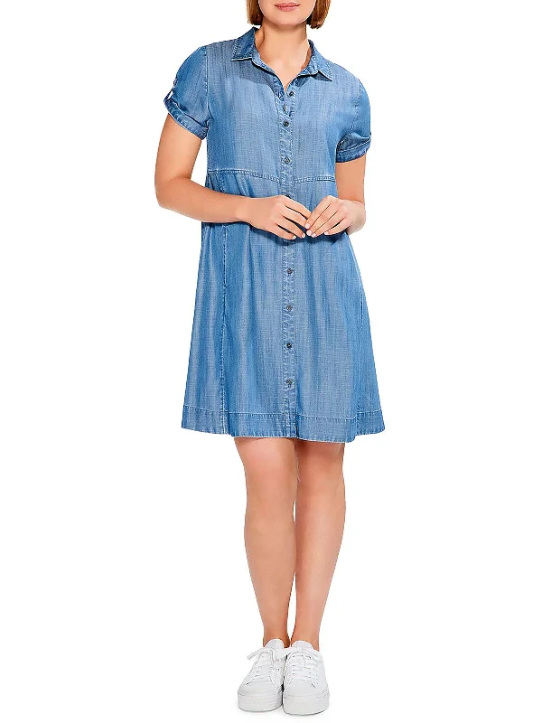 Women's Lapel Collar DressesWomens Denim Drapey Shirtdress