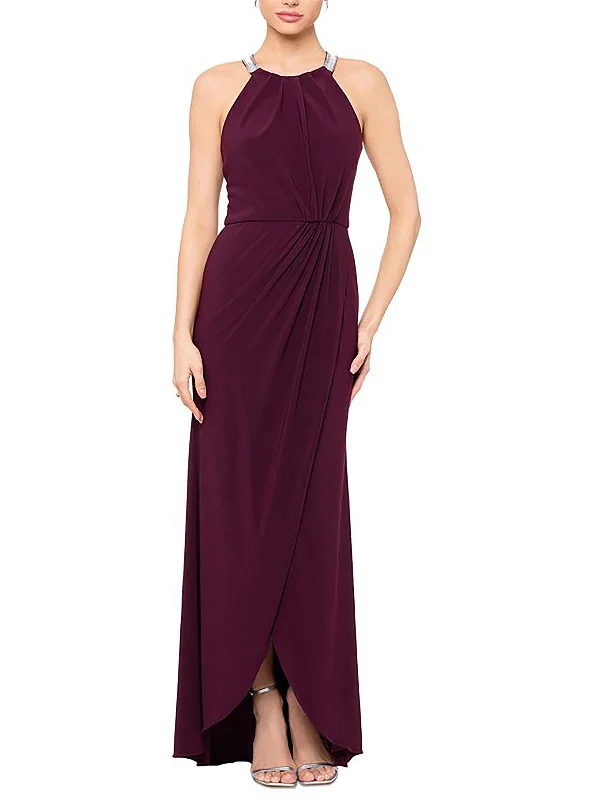 Women's Collarless DressesWomens Embellished Halter Evening Dress