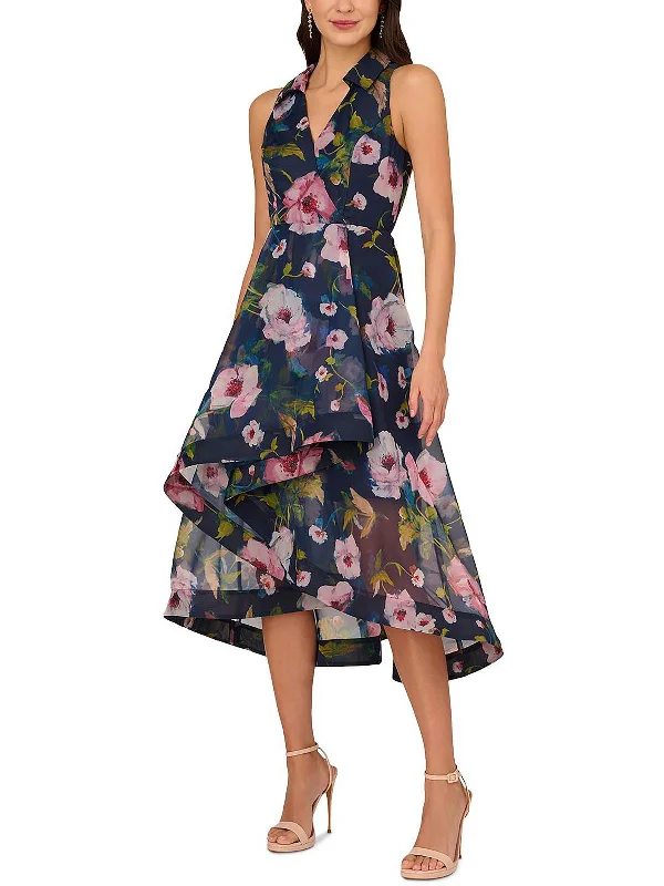 Women's U-Shaped Collar DressesWomens Floral Print Hi-Low Wrap Dress