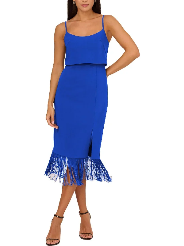 Women's High Collar DressesWomens Fringe Polyester Sheath Dress